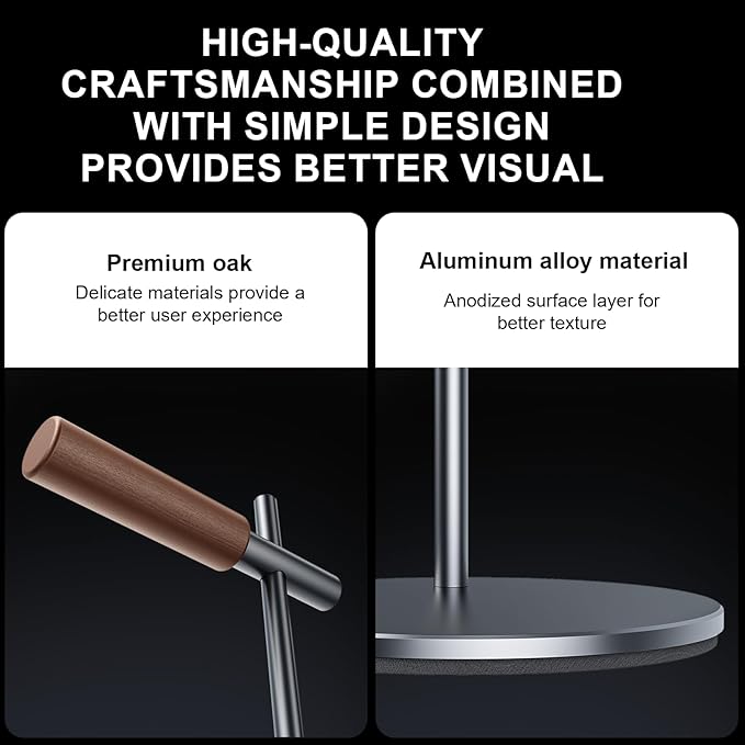Oak Headphone Stand, Wood Headset Stand for Desk, Universal Holder for Airpods max, Bose, Beats, Gaming, Apple Vision Pro, VR Display Stand (Gray)