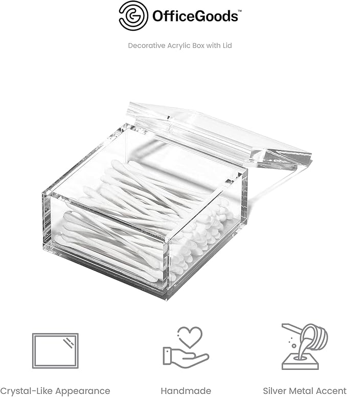 OfficeGoods Acrylic Desk Organizer w/Silver Base – Functional & Elegant Odds & Ends Box for Display or Storage – Perfect for Home or Office, Kitchen, Bathroom Vanity, Curio Display - Large