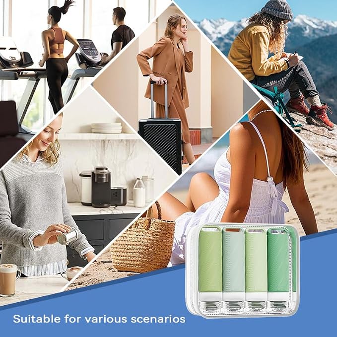 5 packs of toiletries travel bottles, TSA Approval silicone travel containers, leak proof refillable shampoo and conditioner are essential for travel, fitness, business trips, office use(green)