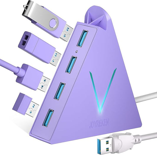 4-Port USB 3.0 Hub Tower with 2ft Cable - USB Splitter for Laptop,PC,PS4,PS5,Xbox,Mouse,Keyboard,Hard Drives,Mobile HDD(Light Purple)