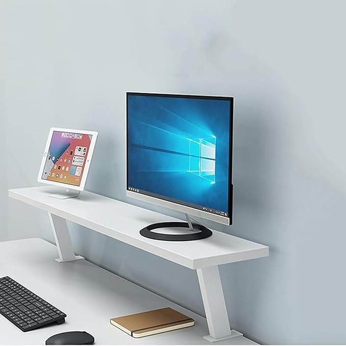 Clamp On Desk Organizer Shelf White, Above Desk Storage Extension Portable No Drill Required Bookcase Clamp Rack for Home Office Dorm Workstation and Study Space (White, 23.6x7.8 in)