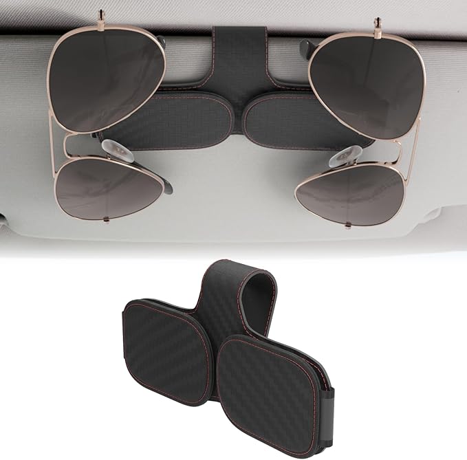 BFXM Sunglass Holder for Car Double Clip, Sunglasses Clip for Car Visor, Magnetic Leather for Car Visor, Cars Sun Visor Ticket Card Clip, Car Visor Accessories