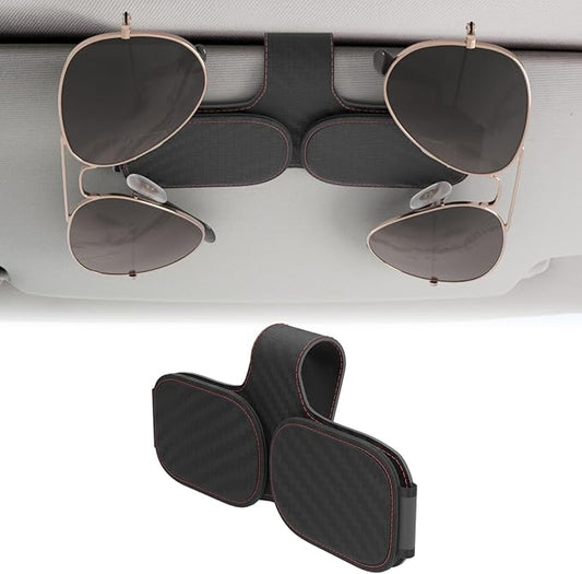 BFXM Sunglass Holder for Car Double Clip, Sunglasses Clip for Car Visor, Magnetic Leather for Car Visor, Cars Sun Visor Ticket Card Clip, Car Visor Accessories