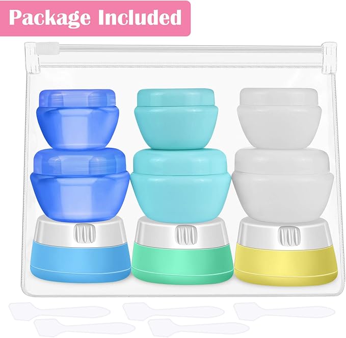selizo Travel Bottles Containers Silicone and Plastic Cream Jars with TSA Approved Toiletry Case for Toiletries Cosmetic Makeup Body Hand Cream Lotion Shampoo