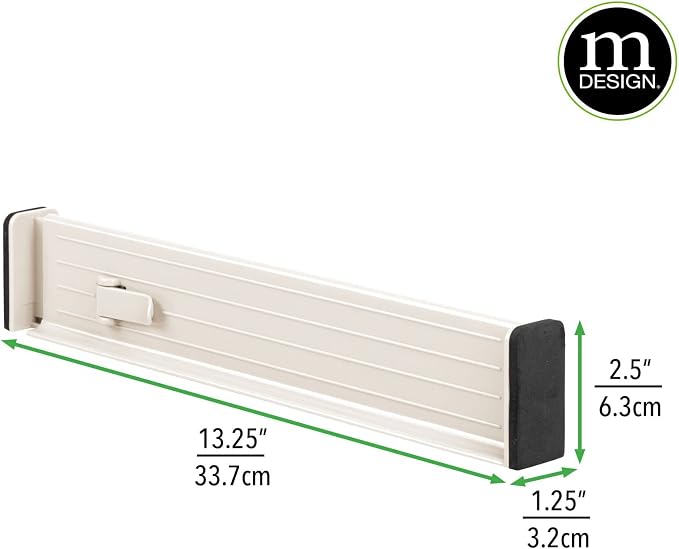 mDesign Set of 4 Drawer Dividers – Expandable Drawer Organiser Set with Protective Foam Ends – Useful Kitchen Accessories – Cream