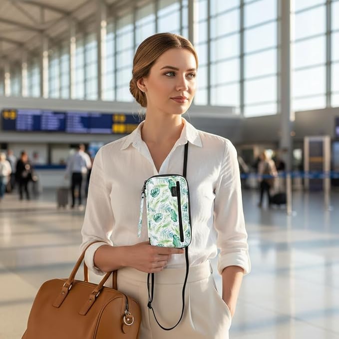 GOX Passport Holder for Travel Family RFID Neck Wallet for Traveling Women Travel Pouch for Passport and Documents with RFID Waterproof Zipper Passport Case (Forest)