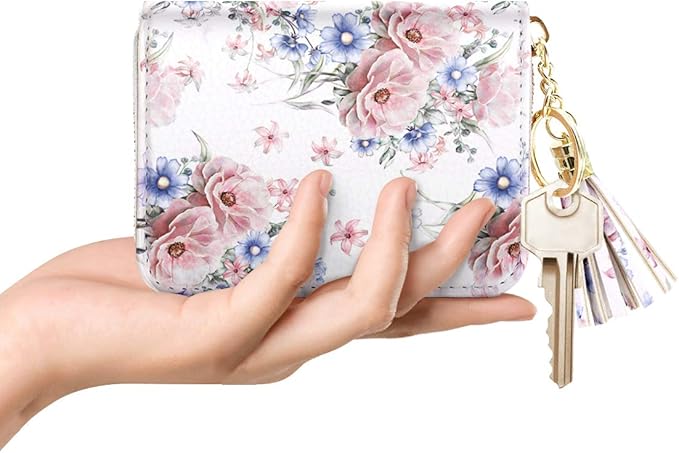 Coco Rossi Women's Card Case RFID Cute Flowers Small Wallet Card Holder, White Floral