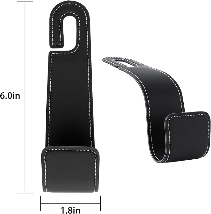Leather Car Purse Hooks with Larger Strap Holder Purse Hook Purse Holder for car car seat Back Hooks Automotive seat Back Organizer headrest Hooks for Bags and Purse (Black, 2pcs)