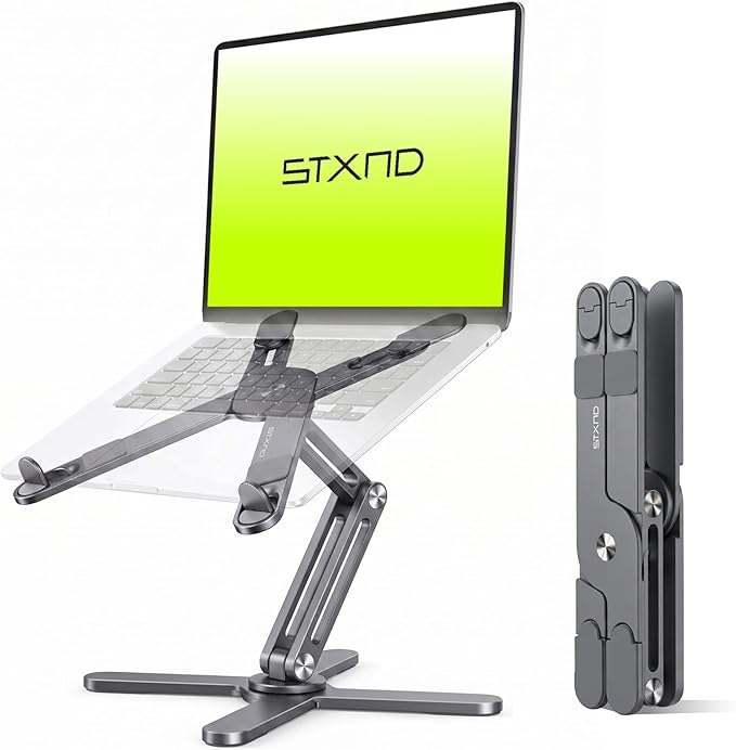 Model-X 2.0 Laptop Stand, Laptop Stand for Desk Adjustable Height, 360 Rotating Laptop Riser Aluminum Portable Foldable Computer Stand for MacBook Pro Air 10–17 inches (Royal Gray)