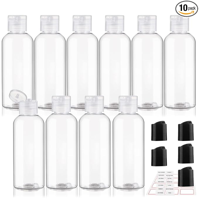 10 Pack 3.4 oz Travel Bottles for Toiletries TSA Approved Leak Proof Travel Size Containers Plastic Empty Shampoo Bottles with Labels Squeeze Bottle Toiletry Essentials(Clear)