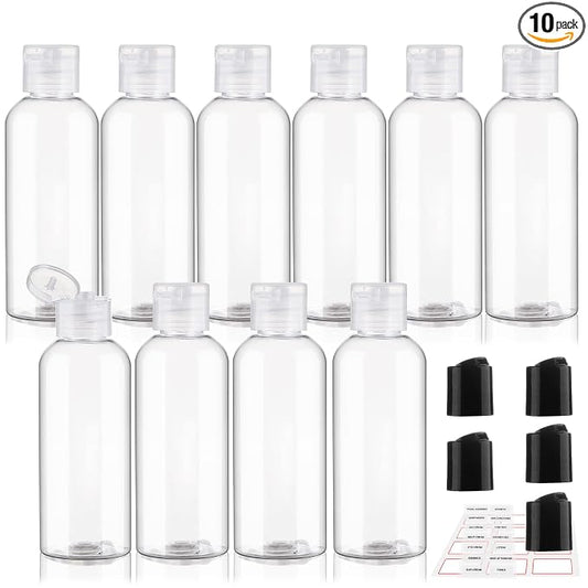 10 Pack 3.4 oz Travel Bottles for Toiletries TSA Approved Leak Proof Travel Size Containers Plastic Empty Shampoo Bottles with Labels Squeeze Bottle Toiletry Essentials(Clear)