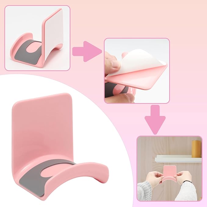 1Pcs Pink ABS Plastic Headphone Stand Hanger, Table Wall Mount Headset Holder Hook, Adhesive Earphones Hangers for Desk Headphone Hanger, Most Headphones and Controller