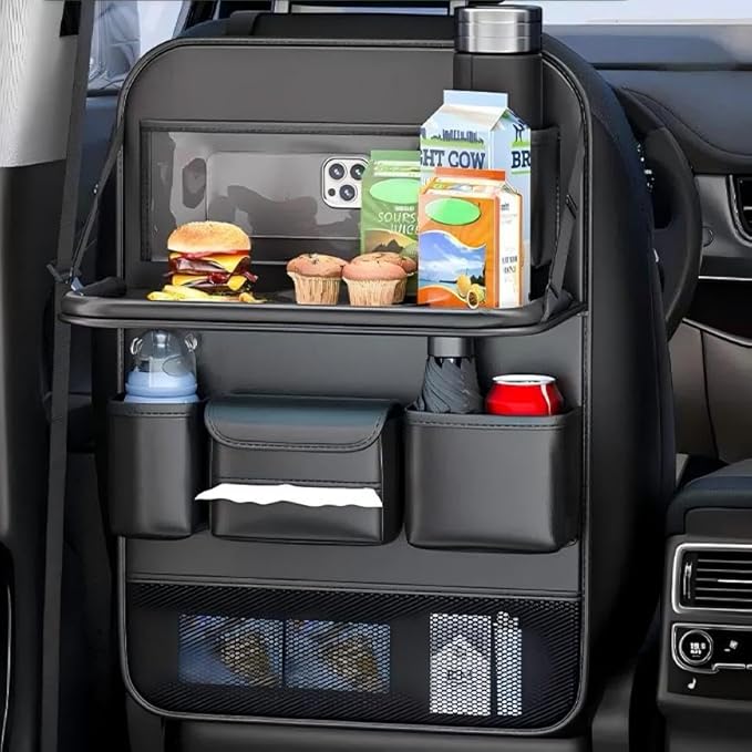 Car Backseat Organizer with Tray – Back of Car Seat Organizer & Storage, Multifunction Seat Back Organizer Storage Bags for Tablet, Snacks, Drinks, Tissues... | Waterproof, Universal Fit | 1 Pack