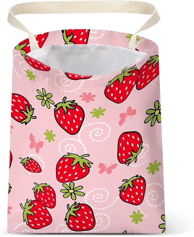 Car Trash Bag Hanging No Snap Small Garbage Bag for Car Back Seat Cute Printed One-handed Strap Trash Bags Car Accessories-Strawberry Car Trash Bags