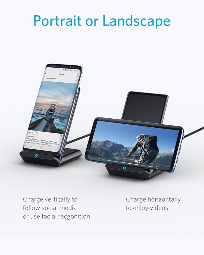 Anker 313 Wireless Charger (Stand), Qi-Certified for iPhone 17/17 Pro/17 Pro Max/16/15/14/13, 10W Fast-Charging Galaxy S23 S22 S21(No AC Adapter) (Black, 2 Pack)