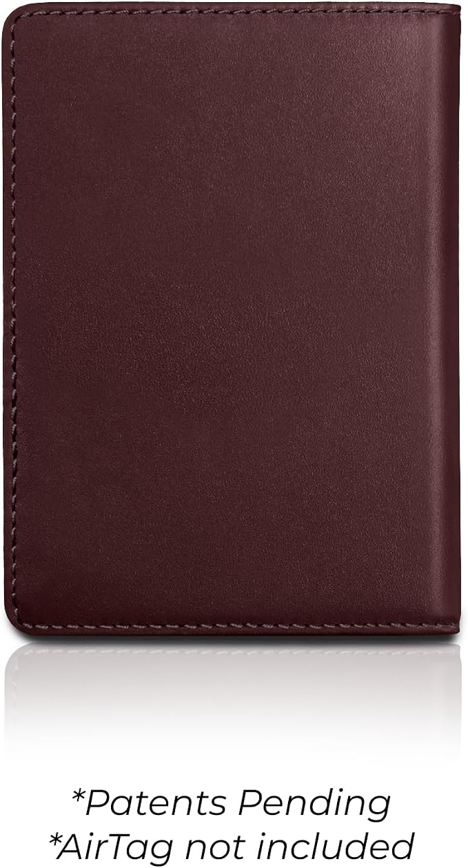 Kings Loot Passport Holder Wallet – RFID Blocking Leather Travel Wallet with Built-in Airtag Holder – Holds 1-6 Cards & Passport – Easy Pull Tab – Slim & Stylish Wallets (Berrywood)