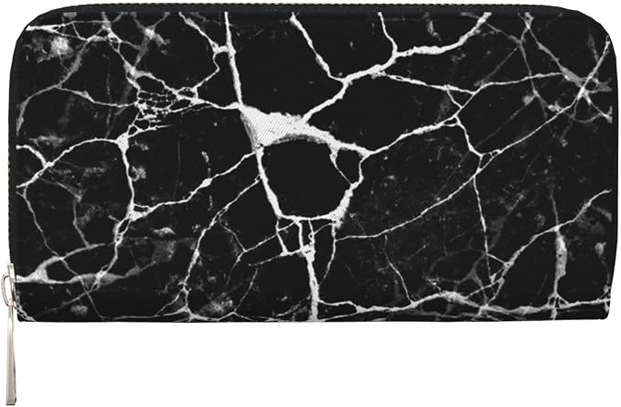 Marble Print Black White Wallet for Men Women Elegant Long Clutch Zip Around Travel Leather Coin Purse Large Capacity Credit Card Holder Handbag