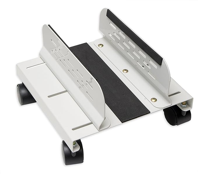 Syba Computer Tower PC Floor Stand Rolling Caster Wheels and Adjustable Width from 5 to 9 Inches SY-ACC65056, Steel White