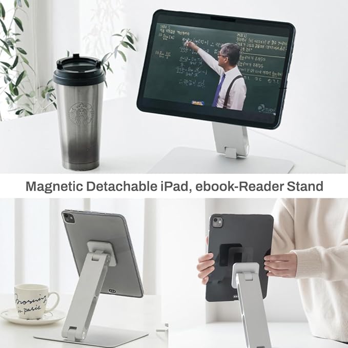 MITER 2-in-1 Magnetic Book & Tablet Stand – Detachable Acrylic Holder for Paper Books, Magnetic Mount for iPhone, iPad, Galaxy, Kindle, Boox, e-Reader Adjustable Innovative-Stand (Mini)