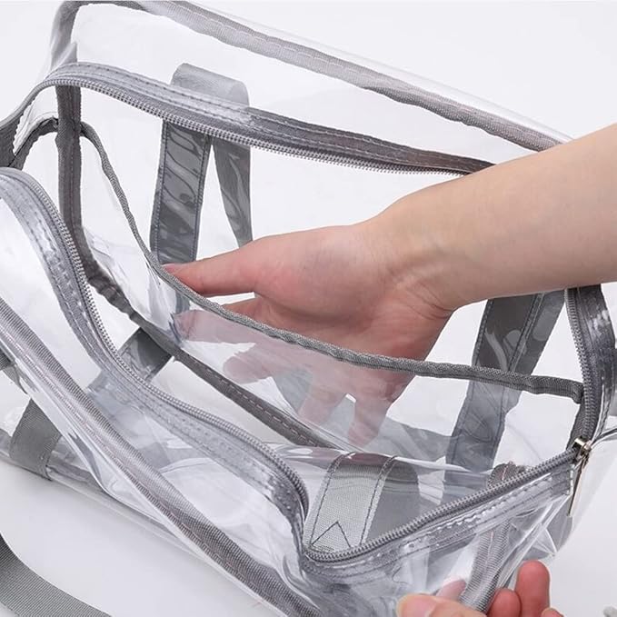 SxoSyo Clear Makeup Bags Large Travel Toiletry Bag for Women Transparent Bag Clear Cosmetic Bags with Handle Bathroom Organizer (Silver grey)