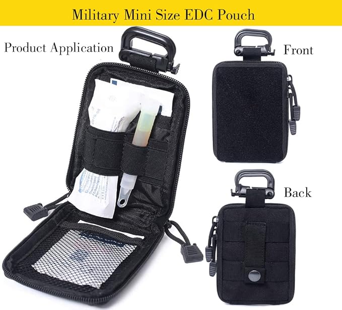 2pcs Compact Pocket Organizer Pouch Sets - Tactical Molle EDC Bags Medical Storage Pouch, Mini Size Belt Gear Organizer for Keychain Coin ID Card Holder Car Fob Waist Case Wallet Pack