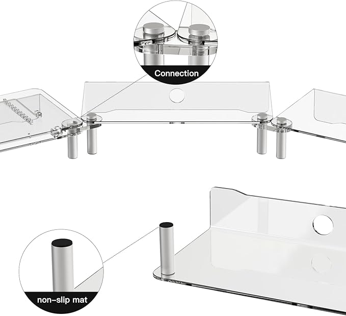 RQUOIRE Ergonomic Acrylic Dual Monitor Stand with Adjustable Laptop Riser, Compatible with Desktop, Printer, TV and More Devices,Monitor Riser Holder Suitable for 2 Monitors (Clear)