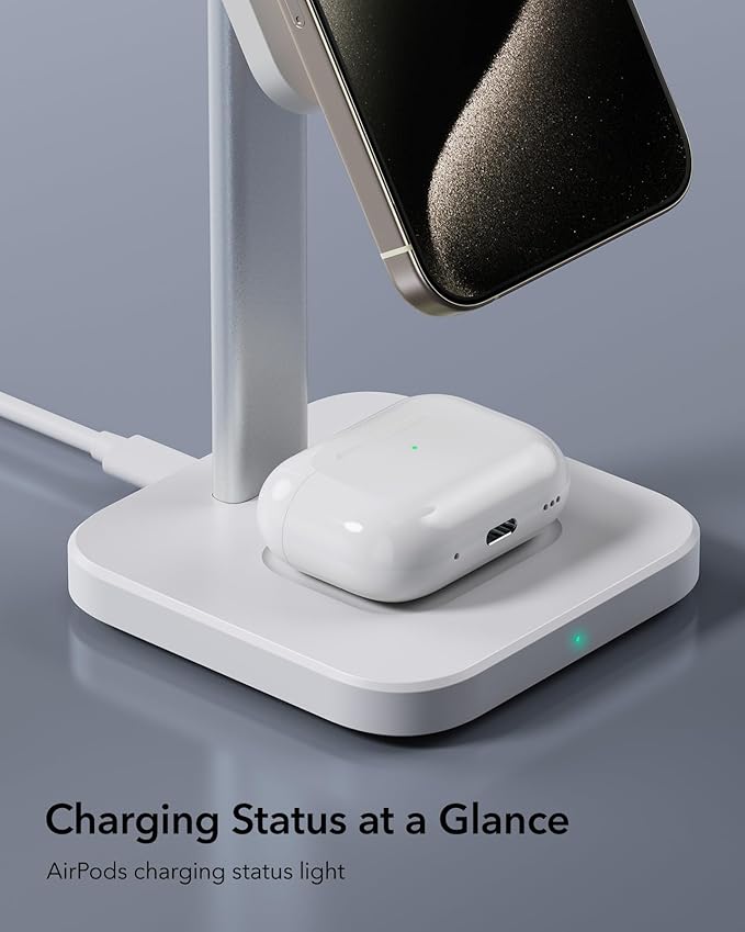 ESR 2 in 1 Charging Station for Apple, MagSafe Charger Stand for iPhone [Certified], Magsafe Charging Station for Multiple Devices iPhone 16/15/14/13/12, Apple Watch, & AirPods, White