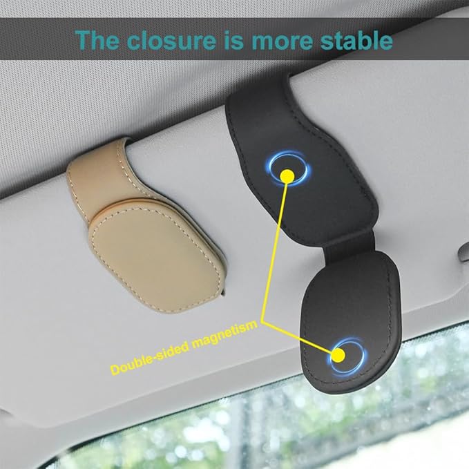 2-Packs Leather Sunglasses Holders for Car Sun Visor, Magnetic Glasses Eyeglass Hanger Clip for Car