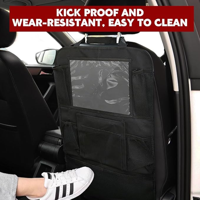 2PCS Car Backseat Organizer, Car Organizers and Storage, Kick Mats Back Seat Protector with Touch Screen Tablet Holder, Road Trip Storage Essentials Car Storage Pocket for Car And Truck (2PCS)