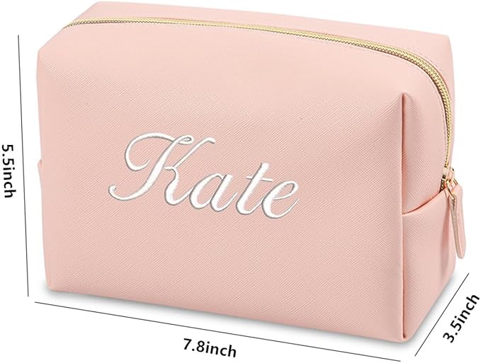 GOPHIE Embroidered Large Make up Bag,Personalized Skincare Bag,Cosmetic Travel Bags for Women Gift For Wedding,Set of 6, Pink