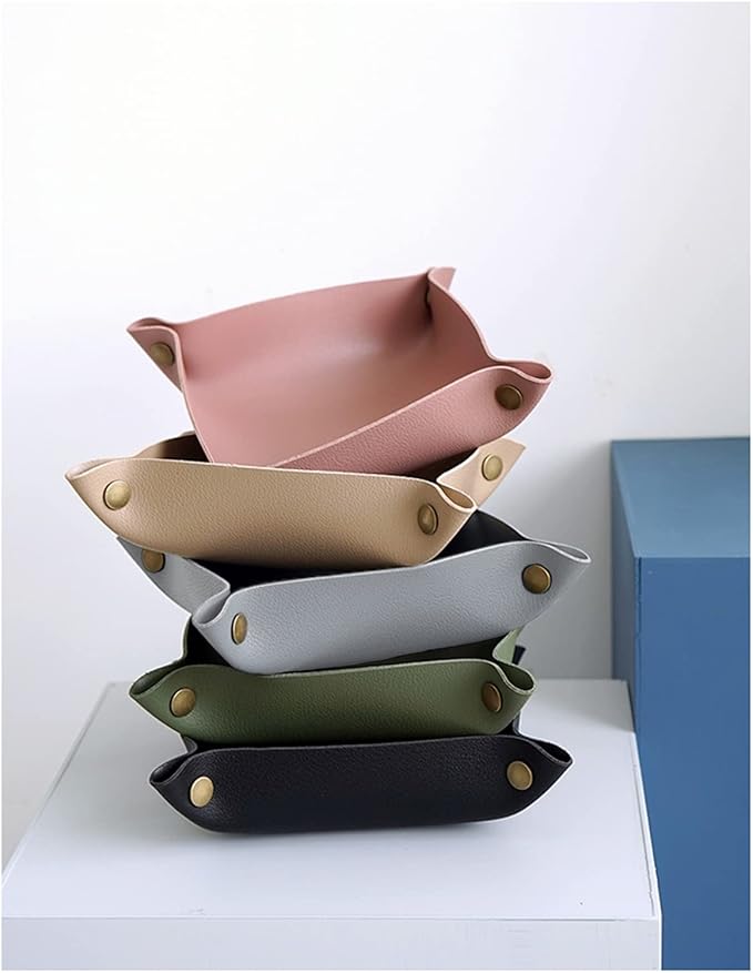 Leather Jewelry Valet Tray, Small Catchall Tray, Key Tray for Entryway Table, Nightstand, Suitable for Travel, Storage, Home or Office (Light Grey-S)