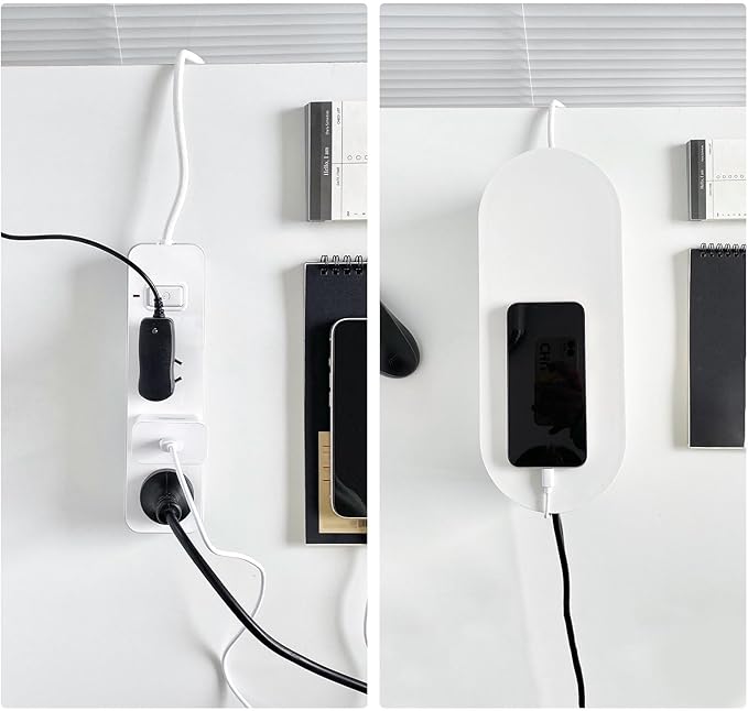 2 Pack White Cable Management Box, Plastic Cord Organizer Box Under Desk, Power Strips Hider for Home Office, Phone Charger, Electronics Wires, Surge Protector Cover Bin (Large)