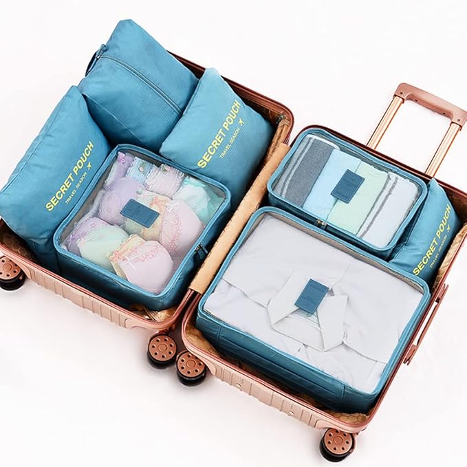 Packing Cubes for Suitcases - 7 Pieces, Light Packing Cubes for Travel, Suitcase Organizer Bags Set, Luggage Organizers for Suitcase, Water-Resistant Travel Essentials, Nile Blue