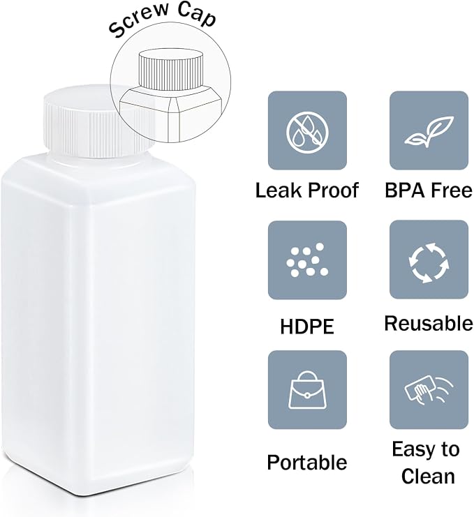 8oz/250ml Leak Proof Plastic Bottles with Caps for Liquids Sample, Reusable Small Bottles Containers for Travel, Camping and Hiking (White, 10 Pcs)