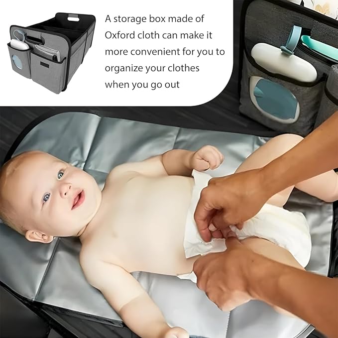 Car Trunk Organizer, Foldable Multi Compartments Vehicle Storage Bin with Pad, Waterproof Sturdy Automotive Cargo Trunk Storage Accessories, Universal for SUV RV Truck