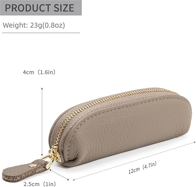 Full Grain Leather Coin Pouch - Travel Small Coin Purse with Zipper - Mini Key Pouch Change Purse for Women and Men (Elephant Gray)