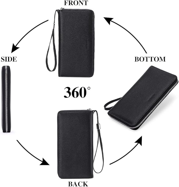SENDEFN Leather Women's Wallets RFID Blocking Zip Around Large Capacity Long Credit Card Holder Wallet