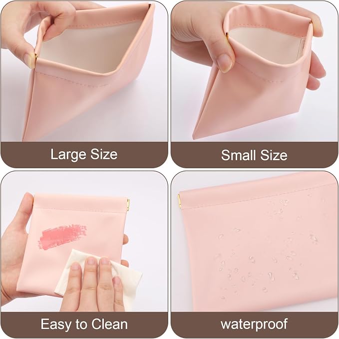 2 PCS Ladies Small Makeup Bag for Purse,Small Makeup Pouch,Purse organizer,Coin purse lipstick Cosmetic Accessories Organizer,Travel Set Organizer,Waterproof Portable Zipperless Self-Sealing (Pink)
