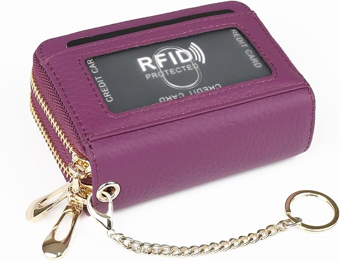 imeetu RFID Credit Card Holder, Small Leather Zipper Card Case Wallet for Women