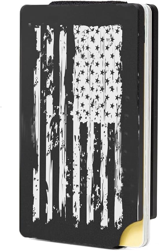 Slim Wallet for Men,RFID Blocking Minimalist Metal Wallet, Money Clip/Cash Holder, Front Pocket Aluminum Credit Card Holder, Ideal Gift for Men,Black-American USA Flag