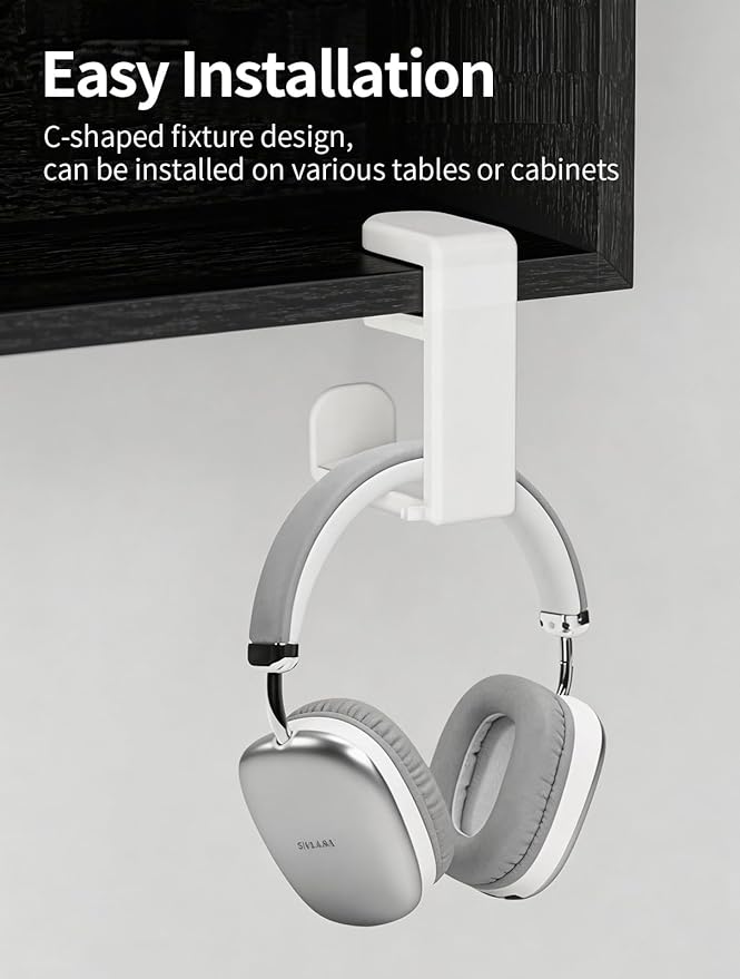 Headphone Hook，Headphone Stand，PC Gaming Headset Holder for Desk，Headset Hook，Desk Headphone Hanger，Desk Hook with 360-Degree Adjustable Rotation