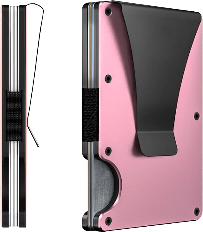 EDGE Metal Wallet for Men - Minimalist Slim Wallet - RFID Blocking Card Holder Money Clip, Smart Wallet - Aluminum Credit Card Holde Clip Pink