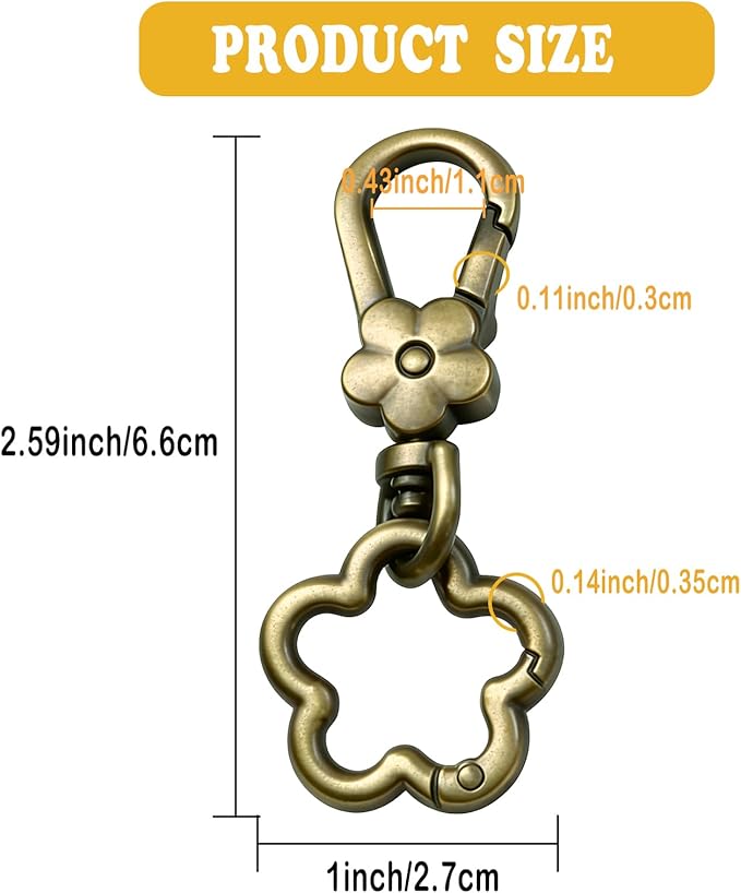Metal Keychains for Women Men, 2PCS Cute Flower Shape Quick Release Key Chain Bag Charms Car Keychain Holder Clip