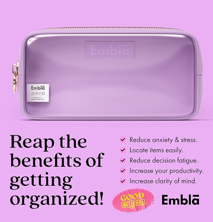 Embla Medium Clear Makeup Bag Travel for Toiletries Cute Make Up Nylon Organizer Pouches Quart Size Cosmetic Bags for Women Girls Zipper Toiletry Skincare Pouch Organizer for Purse Purple