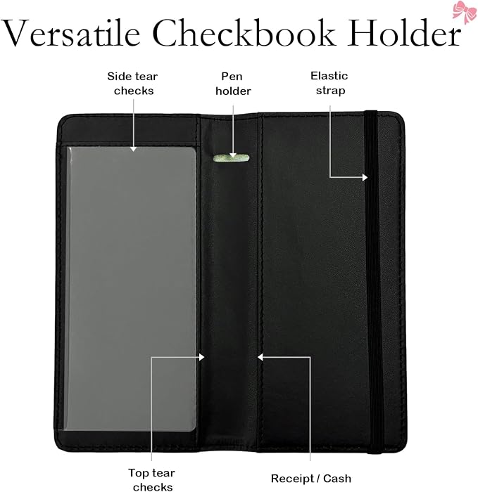 Letter Checkbook Cover, RFID Blocking Checkbook, Stylish, Lightweight, Slim Durable, Multi-Functional Checkbook Holder for Personal and Business Checks (Bow-Black)