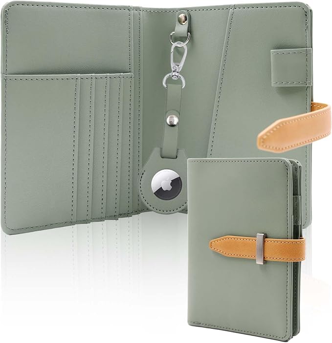 Passport wallets, Mulit-purpose RFID Blocking Passport Holder AirTag Wallet, Travel Wallet（Moss Green）