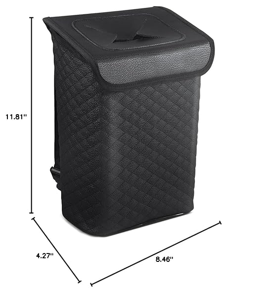 Tsumbay Car Trash Can with Lid, Leather Garbage Can, Leakproof and Removable Interior Liner, Multipurpose Hanging Garbage Bin with Quick Access Magnetic Opening, Trash Bin for Car (2 Gallon/7.5L)
