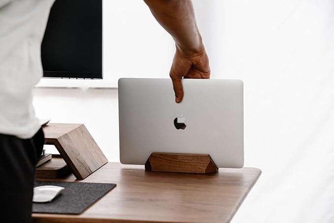 Oakywood Vertical Laptop Stand Wood - Adjustable Wooden Dock for Desk, Compatible with All MacBook Pro, MacBook Air, iPad, Handmade Walnut Oak Wood, Computer Stand, Laptop Holder