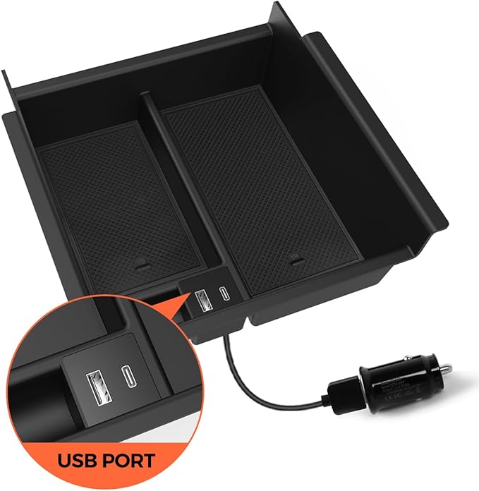 DrCarNow Upgrade for Toyota 4Runner Center Console Organizer Tray with USB Port 2010-2023 2024, Secondary Insert Storage Armrest Box ABS Black Materials for 4Runner 2010-2024 5th Gen Car Accessories