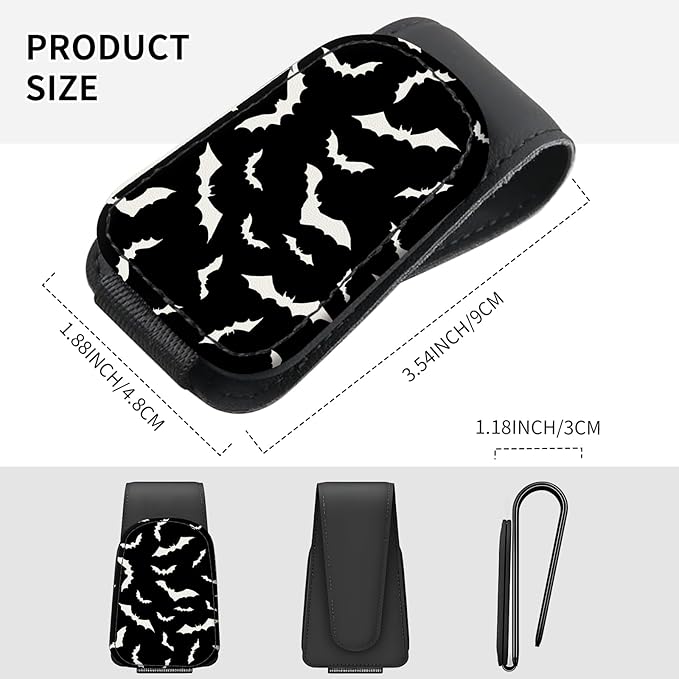Sunglasses Holder for Car Visor, PU Leather Glasses Clip Organizer, Cute Magnetic Eyeglass Holder for Vehicle Sun Visor, Car Interior Accessory for Women & Men Black Bats Pattern